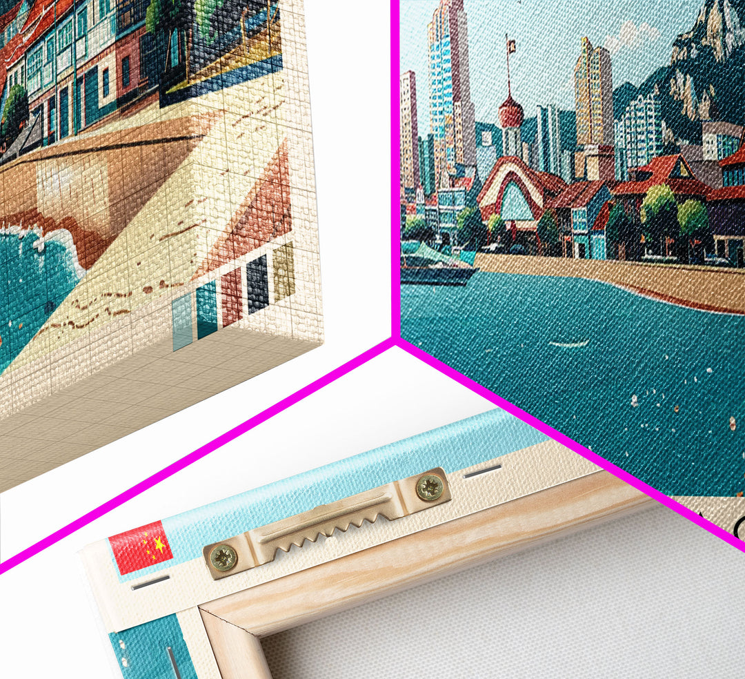 Qingdao, China Panoramic Canvas Print, Qingdao, China Painting, China Art, Qingdao Travel Poster, Travel Art, Guest Room Painting