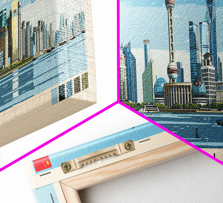 Shanghai, China Panoramic Canvas Print, Shanghai, China Painting, China Art, Shanghai Travel Poster, Travel Art, Housewarming Gift