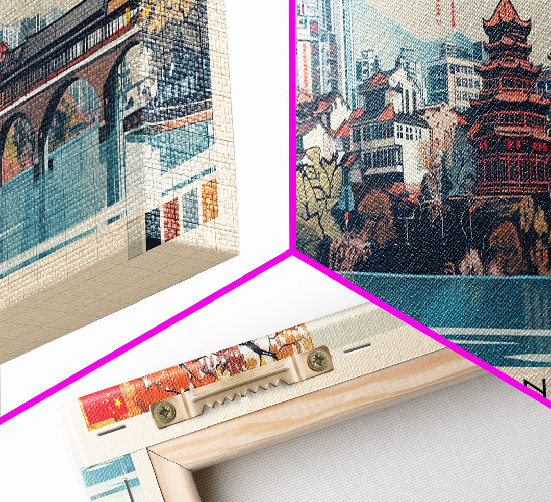 Wuhan, China Panoramic Canvas Print, Wuhan, China Painting, China Art, Wuhan Travel Poster, Travel Art, Vacation Gift