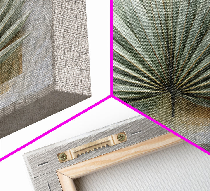Gentle Palm Leaf Shadow on Plaster Framed Canvas Print, Yoga Studio Art, Art Print, Yoga Studio Decor, Oil Painting, Balance, YSA-1x1-48
