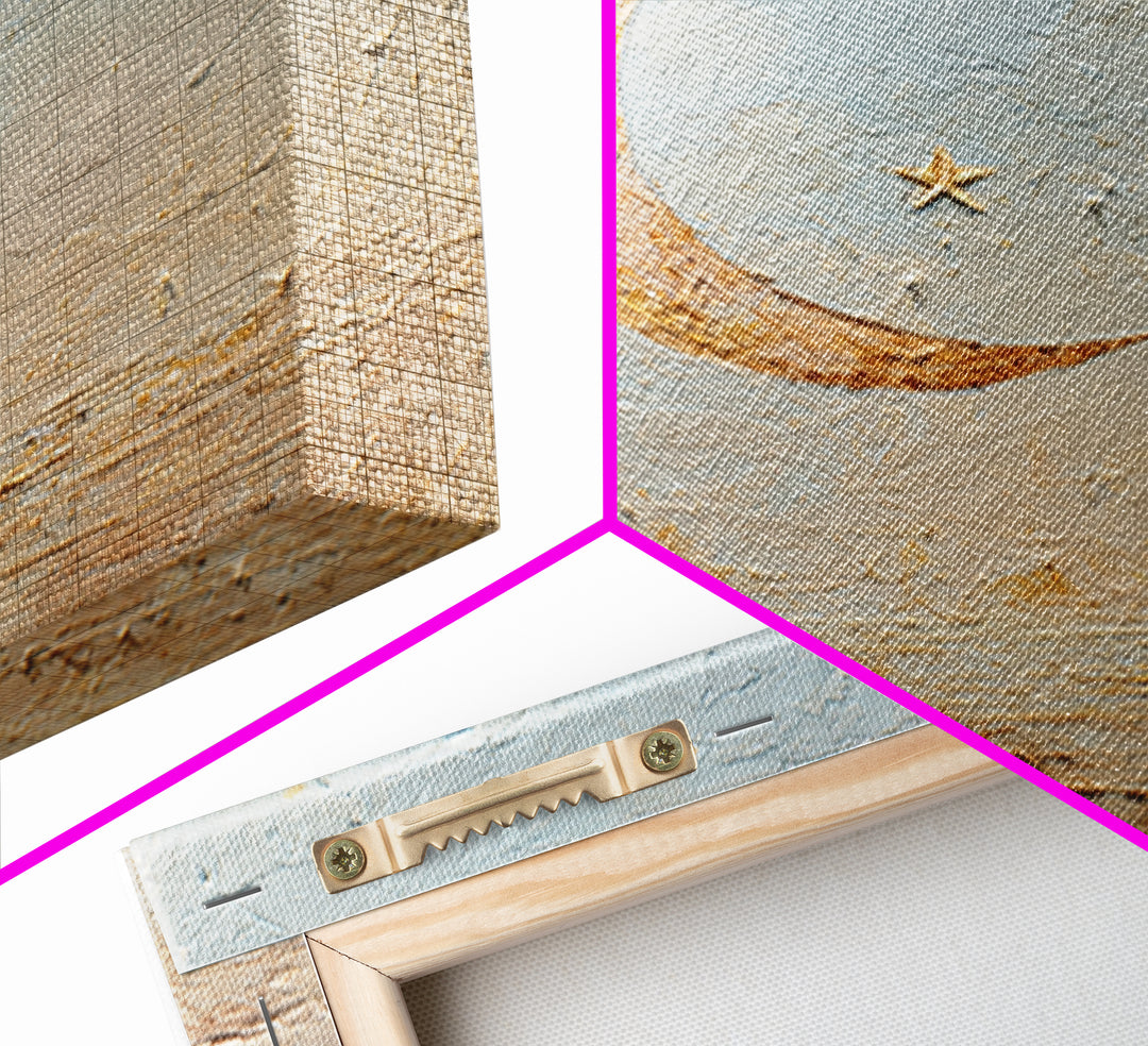 Crescent Moon and Stars Canvas Print, Yoga Studio Art, Southwest Decor, Yoga Studio Decor, Fine Art, Balance, Textured Painting, YSA-1x1-90