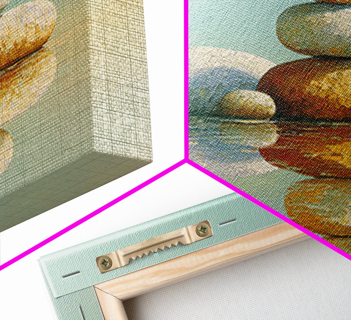 Balanced Stones Beside Calm Water Framed Canvas Print, Yoga Studio Art, Living Room Wall Art, Yoga Studio Decor, Balance, YSA-2x1-72