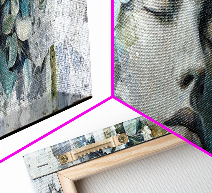 Closed Eye Face Framed Canvas Print, Yoga Studio Art, Yoga Gift, Yoga Studio Decor, Oil Painting, Balance, Neutral Decor, YSA-3x1-77