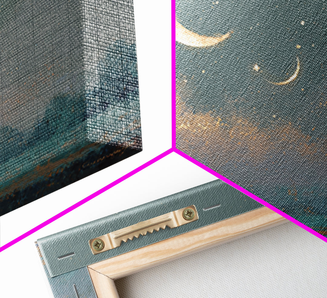 Crescent Moon and Stars Framed Canvas Print, Yoga Studio Art, Large Wall Decor, Yoga Studio Decor, Fine Art, Balance, YSA-3x2-46
