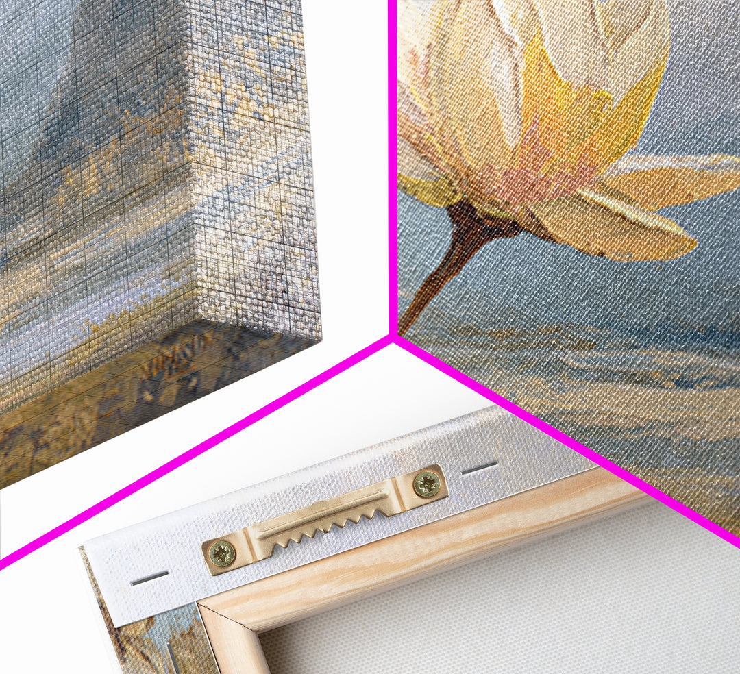 Lotus Flower with Soft Golden Glow Framed Canvas Print, Yoga Studio Art, Feminine Wall Art, Yoga Studio Decor, Watercolor Art, YSA-3x2-79
