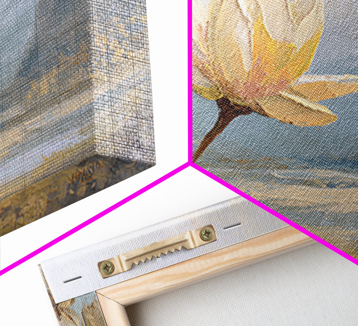 Lotus Flower with Soft Golden Glow Framed Canvas Print, Yoga Studio Art, Feminine Wall Art, Yoga Studio Decor, Watercolor Art, YSA-3x2-79