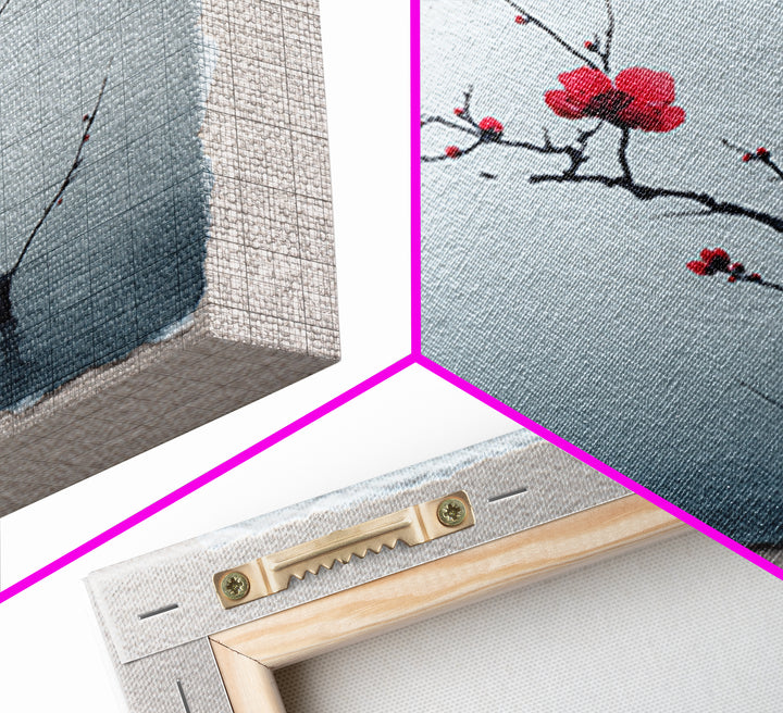 Black Branch with One Red Blossom Canvas Print, Zen Art, Abstract Art, Living Room Decor, Oil Painting, Zen, Wabi Sabi Wall Art, ZEN-1x1-81
