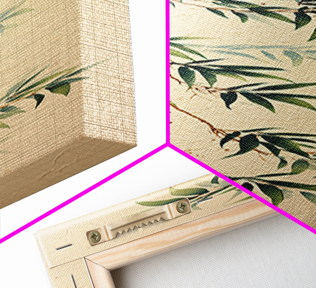 Minimal Bamboo Leaves Framed Canvas Print, Zen Art, Art Print, Living Room Decor, Fine Art, Zen, Boho Wall Decor, Japanese Art, ZEN-1x3-29