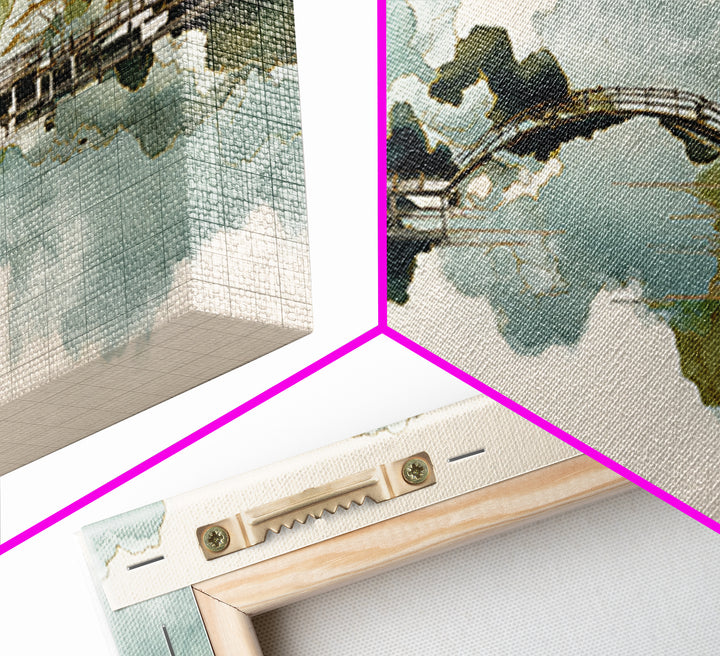 Japanese Garden Bridge Implied Through Shapes Framed Canvas Print, Zen Art, Art Print, Living Room Decor, Watercolor Art, Zen, ZEN-2x1-10