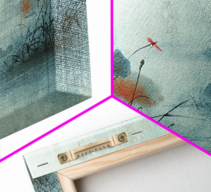 Dragonfly over Lotus Pond Framed Canvas Print, Zen Art, Room Decor, Living Room Decor, Fine Art, Zen, Canvas Wall Art, ZEN-2x1-12