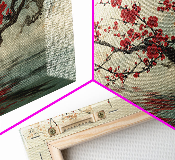 Black Branch with One Red Blossom Framed Canvas Print, Zen Art, Japanese Wall Art, Living Room Decor, Watercolor Art, Zen, ZEN-2x1-29