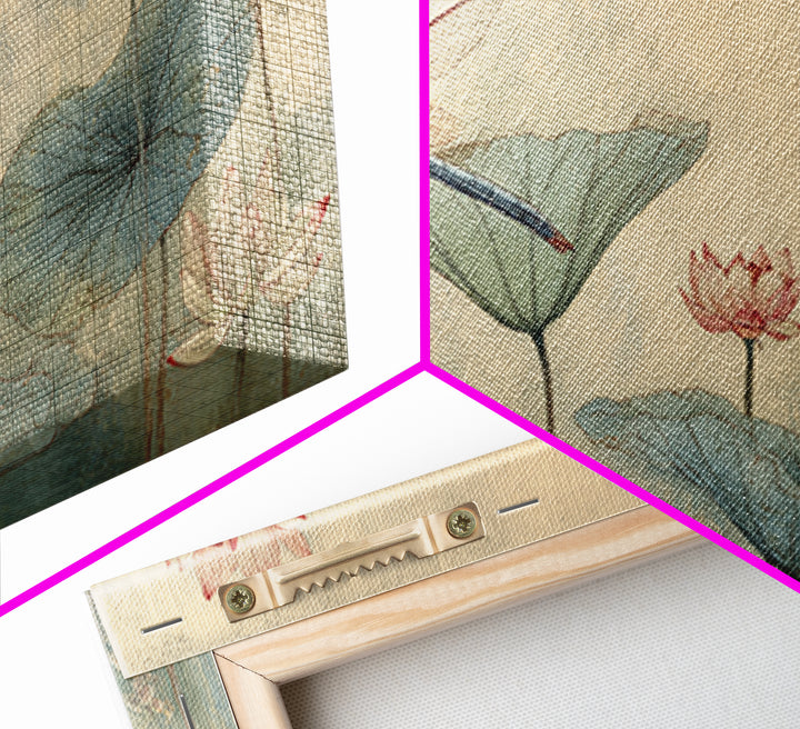 Dragonfly over Lotus Pond Framed Canvas Print, Zen Art, Japandi Wall Art, Living Room Decor, Fine Art, Zen, Neutral Decor, ZEN-2x1-84