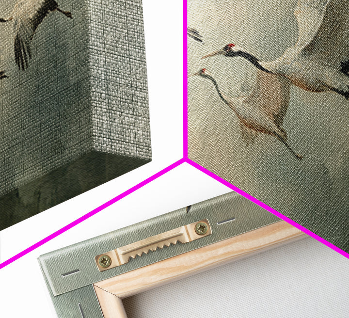 Crane Flying Across Pale Sun Framed Canvas Print, Zen Art, Japanese Wall Art, Living Room Decor, Oil Painting, Zen, ZEN-2x1-92