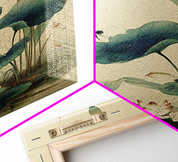 Dragonfly over Lotus Pond Framed Canvas Print, Zen Art, Living Room Decor, Watercolor Art, Zen, Extra Large Wall Art, ZEN-2x3-48