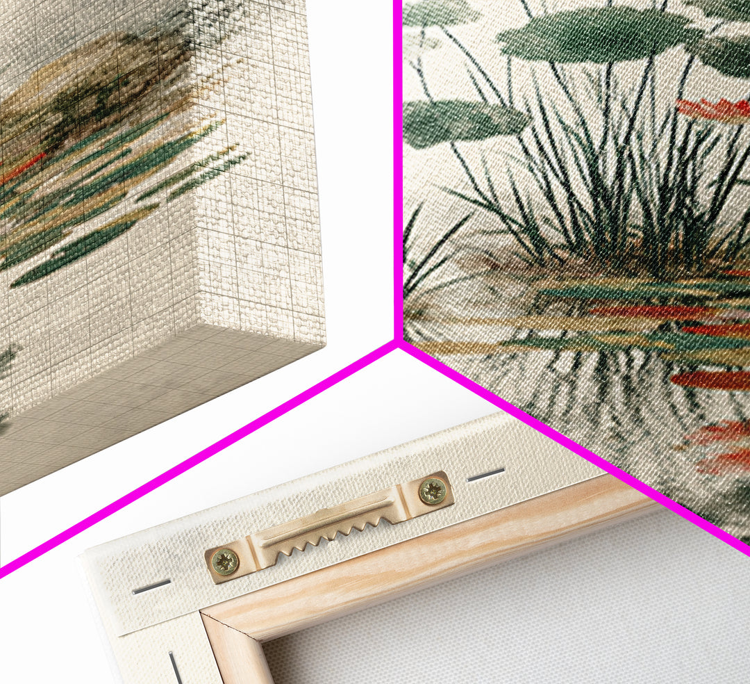 Moon Reflected in Quiet Pond Canvas Print, Zen Art, Living Room Decor, Oil Painting, Zen, Japanese Decor, Flower Print, ZEN-2x3-66