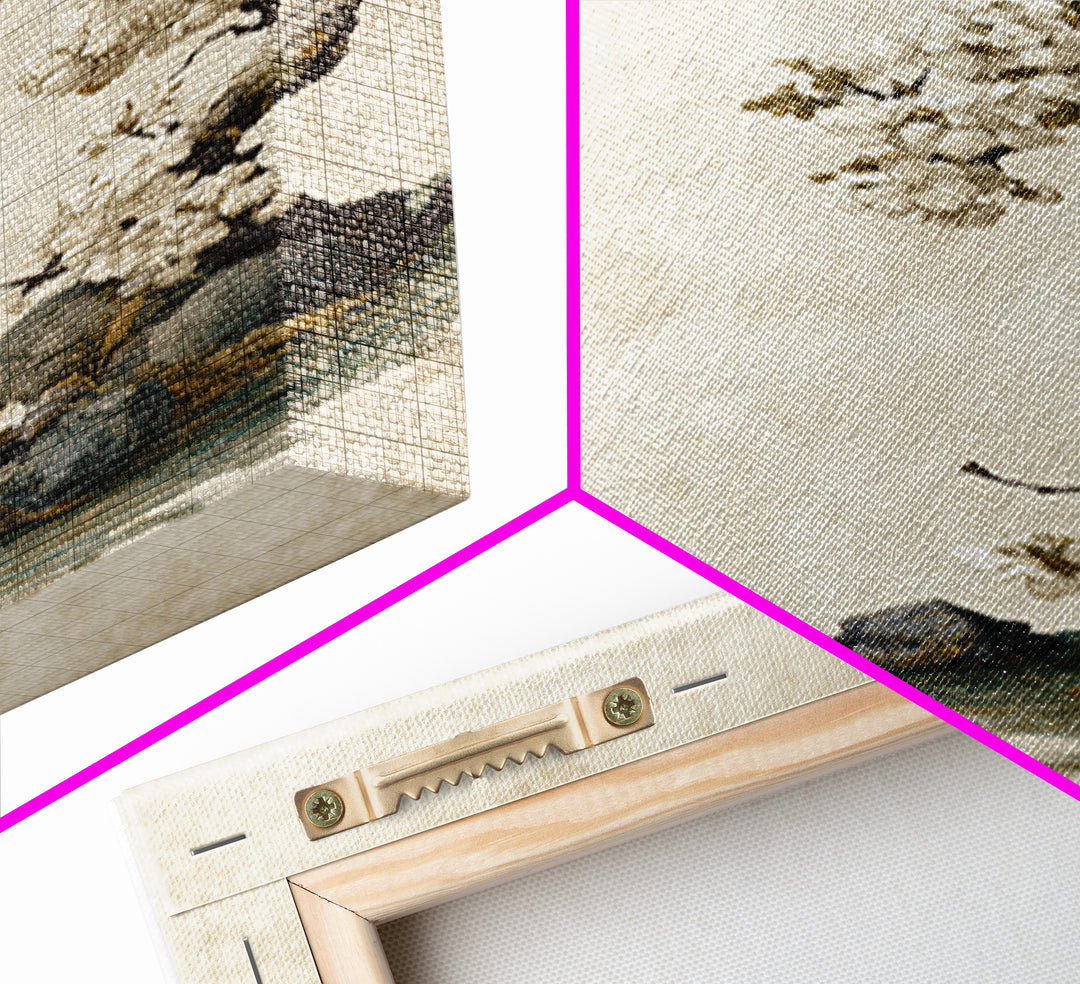 Falling Cherry Blossoms on Cream Ground Framed Canvas Print, Zen Art, Statement Artwork, Living Room Decor, Fine Art, Zen, ZEN-2x3-76
