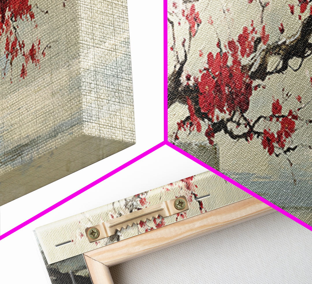 Falling Cherry Blossoms on Cream Ground Canvas Print, Zen Art, Neutral Decor, Living Room Decor, Fine Art, Zen, Wall Decor, ZEN-3x1-36