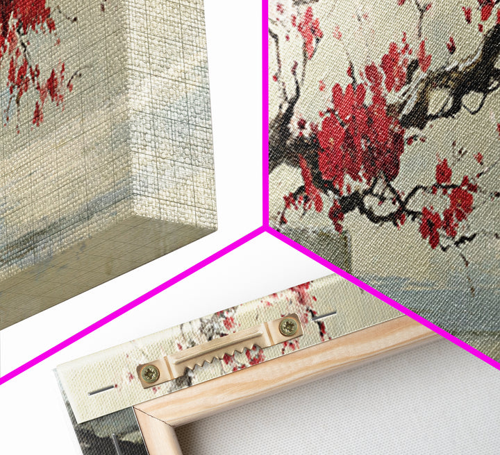 Falling Cherry Blossoms on Cream Ground Canvas Print, Zen Art, Neutral Decor, Living Room Decor, Fine Art, Zen, Wall Decor, ZEN-3x1-36
