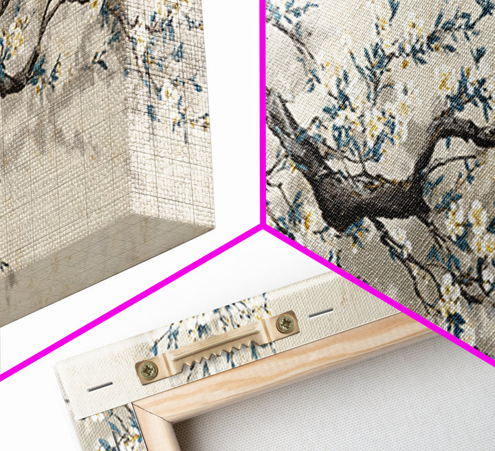 Falling Cherry Blossoms on Cream Ground Framed Canvas Print, Zen Art, Luxury Decor, Living Room Decor, Fine Art, Zen, ZEN-3x1-60