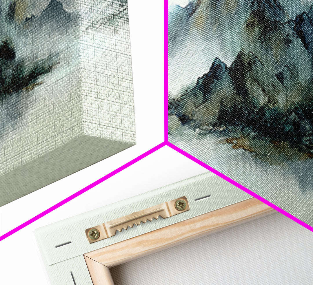 Minimal Mountain in Fog with Empty Space Framed Canvas Print, Zen Art, Luxury Decor, Living Room Decor, Fine Art, Zen, ZEN-3x1-69