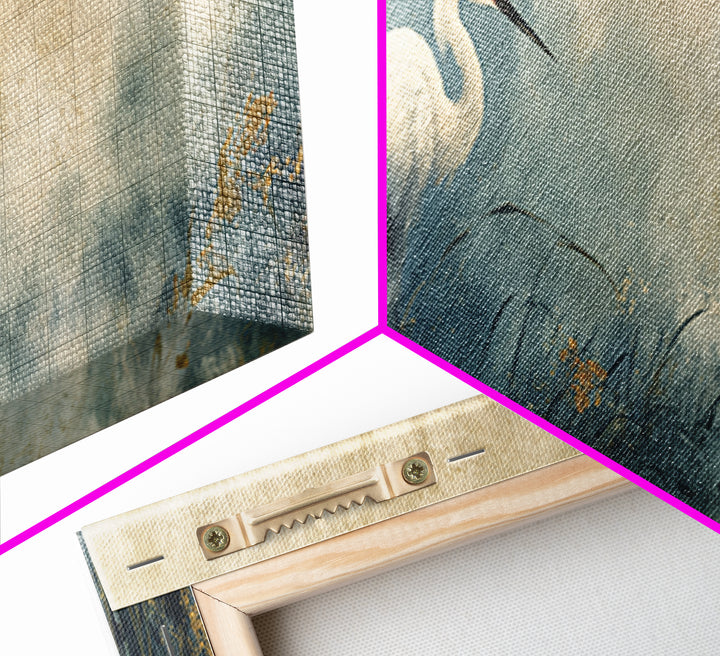 White Crane Standing Canvas Print, Zen Art, Japanese Art, Living Room Decor, Oil Painting, Zen, Contemporary Art, Gallery Decor, ZEN-3x1-95