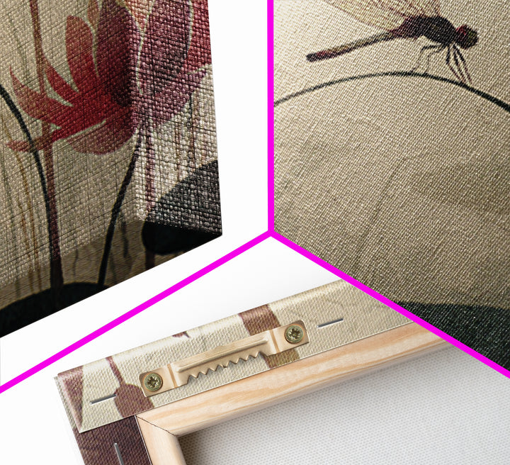 Dragonfly over Lotus Pond Canvas Print, Zen Art, Textured Painting, Living Room Decor, Watercolor Art, Zen, Abstract Art, ZEN-3x2-44