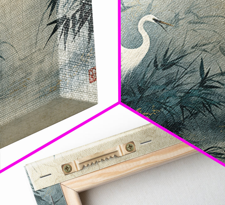 White Crane Standing Canvas Print, Zen Art, Japanese Decor, Living Room Decor, Fine Art, Zen, Luxury Decor, Textured Painting, ZEN-3x2-83