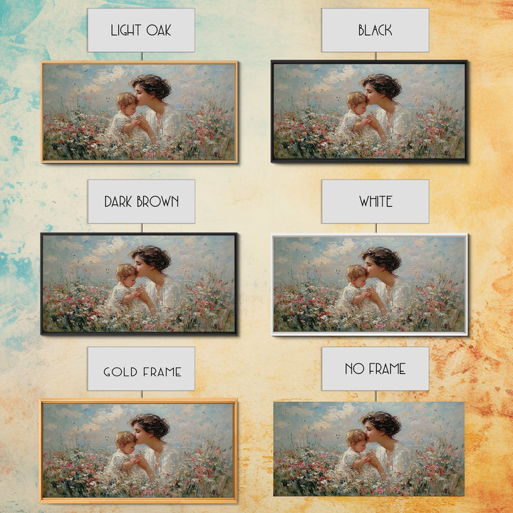 Mother Kissing Baby Among Wildflowers Wall Art, Impressionist Christian Art Print, Nursery Decor, Gift For Mom, Living Room Wall Art