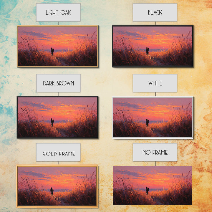 Mother And Child Sunset Grasslands Canvas Print, Romantic Landscape Wall Art, Warm Coastal Decor, Nursery, New Home Gift For Her