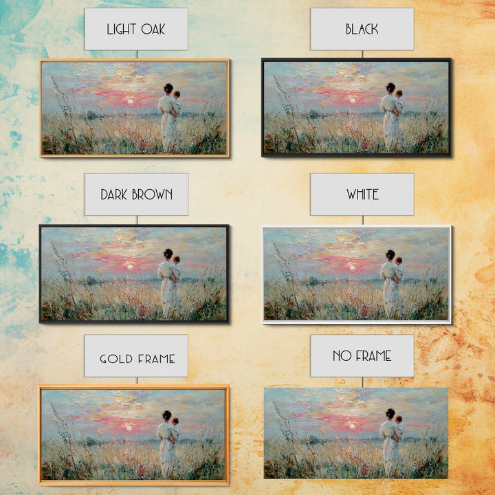 Mother And Child Sunset Seascape Canvas Print, Impressionist Coastal Wall Art, Romantic Bedroom Decor, Nursery Gift For Her