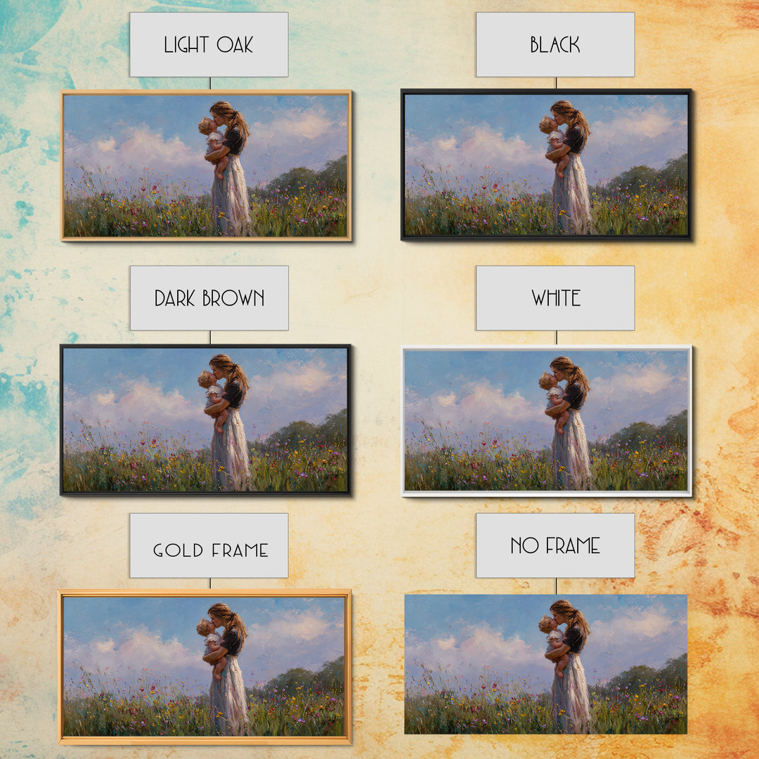 Mother Holding Baby In Wildflower Meadow Wall Art, Impressionist Canvas Print, Nursery Decor, Gift For Mom, Bedroom Decor
