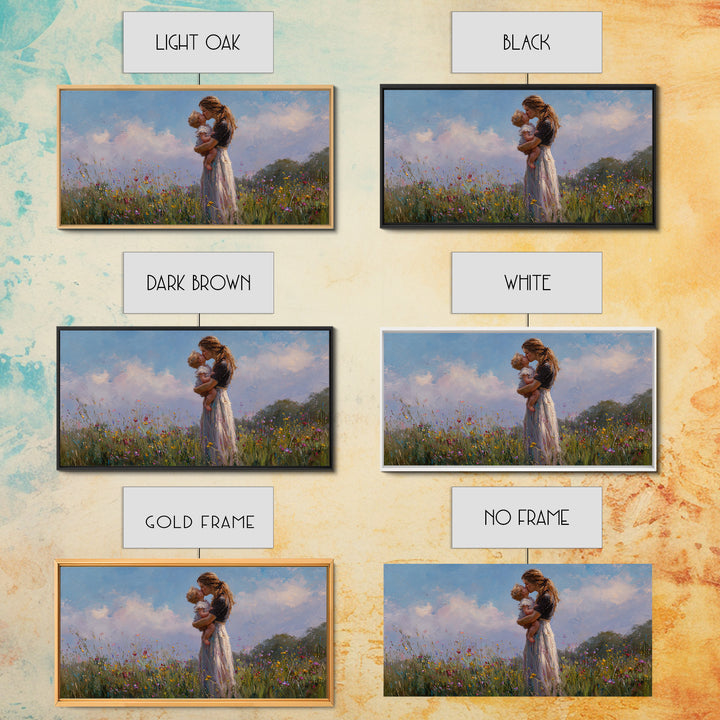 Mother Holding Baby In Wildflower Meadow Wall Art, Impressionist Canvas Print, Nursery Decor, Gift For Mom, Bedroom Decor