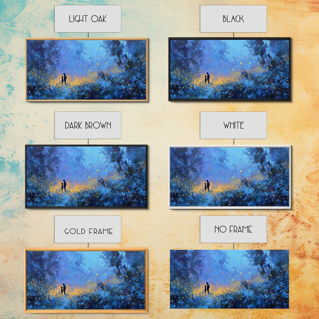 Blue Twilight Mother And Child Firefly Forest Wall Art, Moody Celestial Decor, Fantasy Nursery Print, Gift For Her, Home Decor