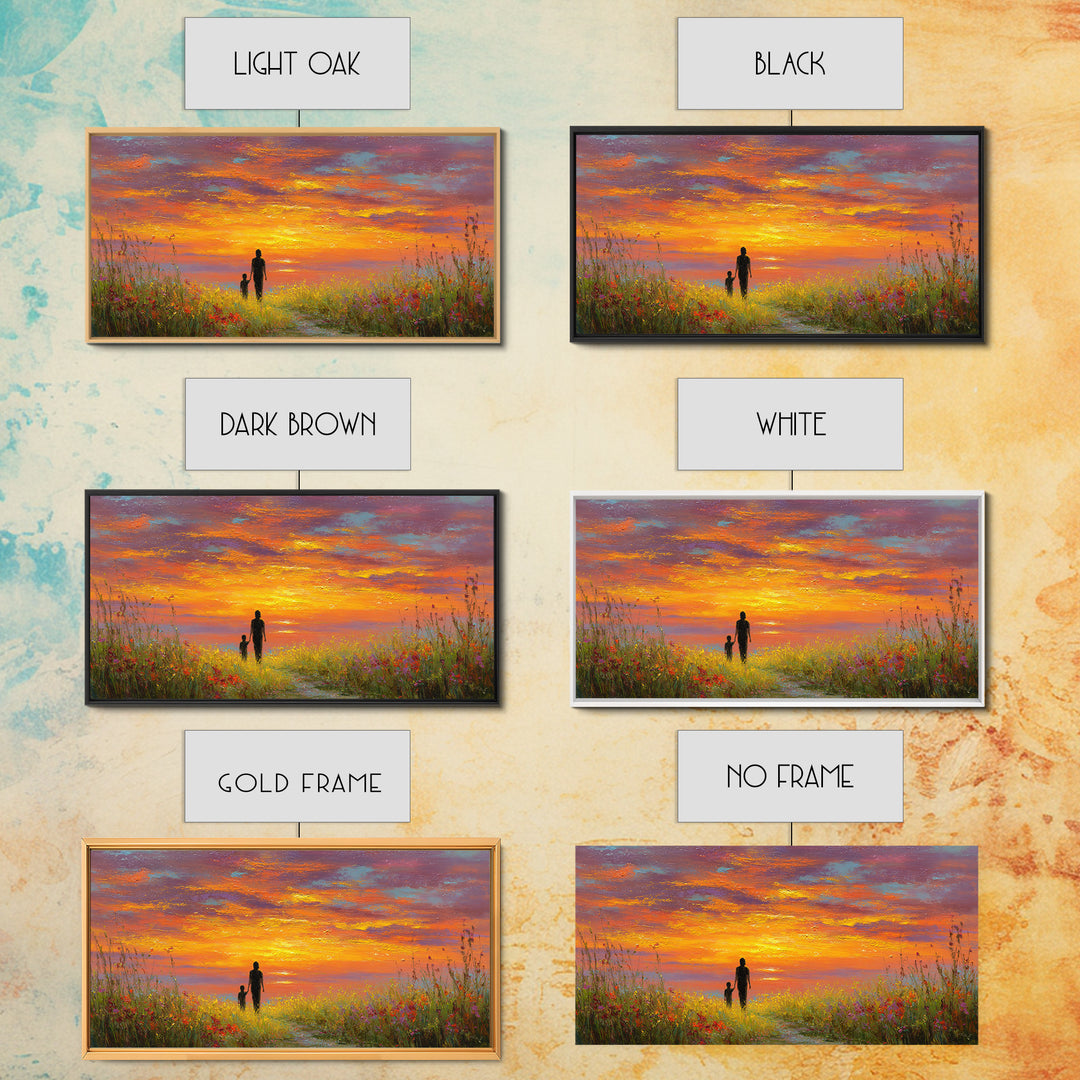Parent And Child Sunset Path Canvas Print, Colorful Landscape Wall Art, Family Gift, Living Room Decor, Housewarming Gift
