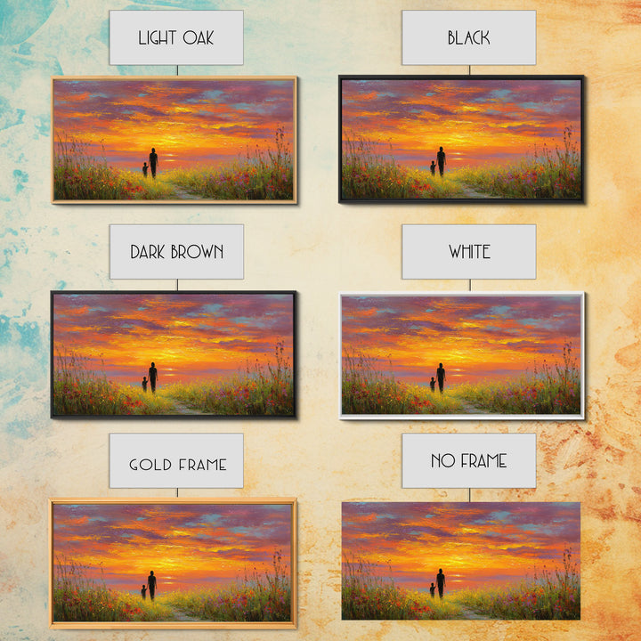 Parent And Child Sunset Path Canvas Print, Colorful Landscape Wall Art, Family Gift, Living Room Decor, Housewarming Gift