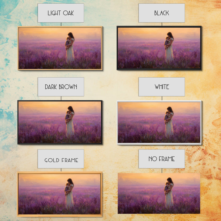 Mother And Child In Lavender Field At Sunset Canvas Print, Purple Landscape Wall Art, Romantic Bedroom Decor, Gift For Mom