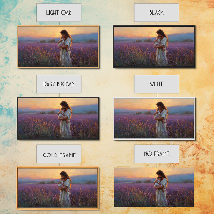 Mother Cradling Child In Lavender Sunset Field Canvas Print, Romantic Wall Art, Impressionist Bedroom Decor, Gift For Her