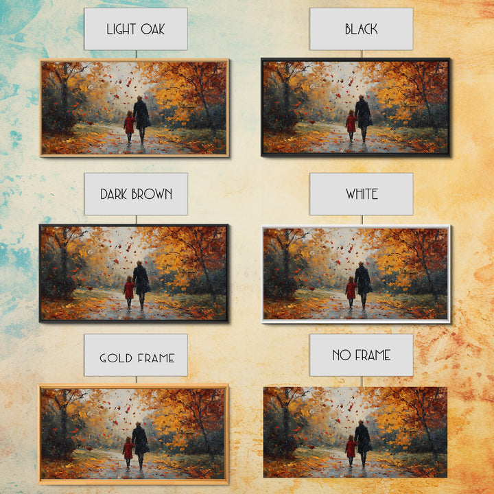 Father And Child In Orange Autumn Forest Wall Art, Impressionist Fall Canvas Print, Family Gift, Cozy Living Room Home Decor