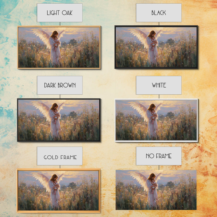 Guardian Angel Mother And Baby In Golden Wildflower Meadow Wall Art, Christian Nursery Decor, Motherhood Gift, Fine Art Print