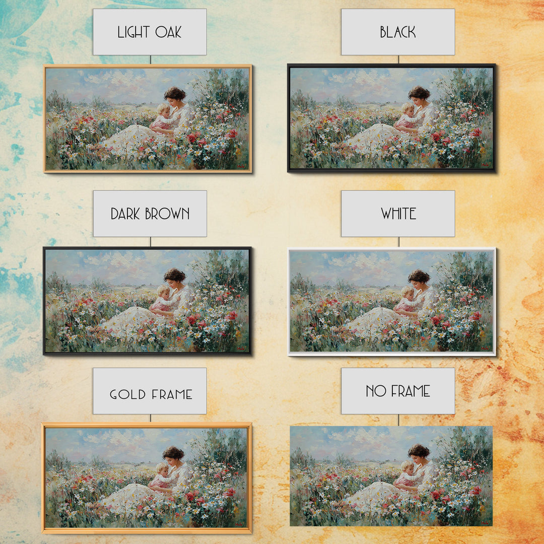 Mother And Baby In Wildflower Meadow Wall Art, Impressionist Floral Landscape, Fine Art Print, Motherhood Gift Home Decor