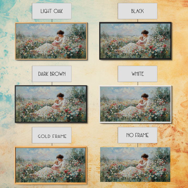 Mother And Baby In Wildflower Meadow Wall Art, Impressionist Floral Landscape, Fine Art Print, Motherhood Gift Home Decor