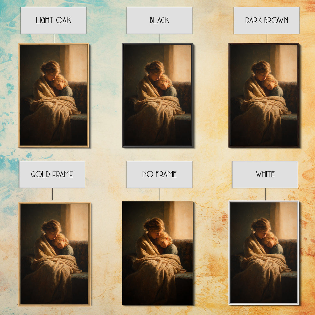 Cozy Mother And Daughter By Window Wall Art, Moody Impressionist Canvas Print For Bedroom Decor, Nursery Art, And Gift For Her