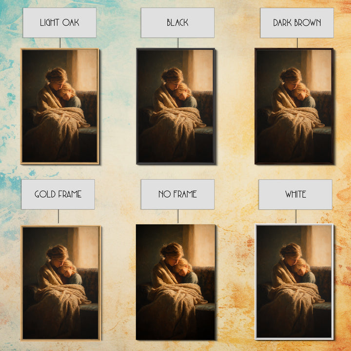 Cozy Mother And Daughter By Window Wall Art, Moody Impressionist Canvas Print For Bedroom Decor, Nursery Art, And Gift For Her