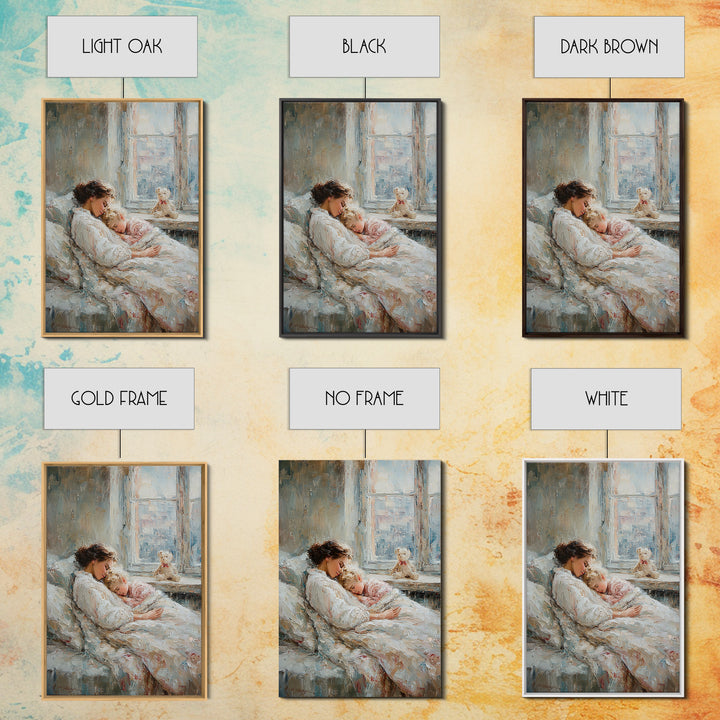 Tender Mother And Child Sleeping By Window Wall Art, Soft Nursery Decor, Mothers Day Gift, Bedroom Art Print, New Mom Gift