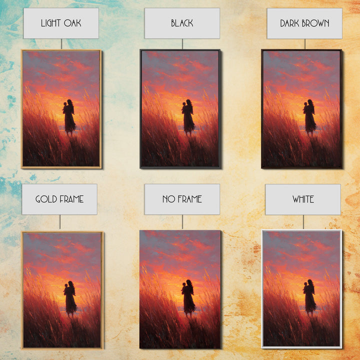Mother And Baby Sunset Meadow Wall Art, Impressionist Oil Painting Print, Feminine Nursery Decor, Gift For Mom, Living Room Decor