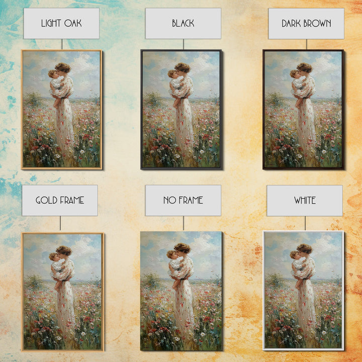 Mother Kissing Baby In Wildflower Field Canvas Print, Impressionist Floral Wall Art, Nursery Decor, Gift For Her, Mothers Day Gift