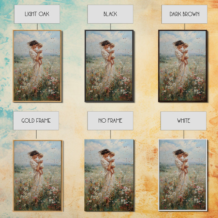 Mother Kissing Baby In Sunlit Wildflower Meadow Wall Art, Feminine Nursery Decor, Fine Art Print, Gift For Mom, Home Decor