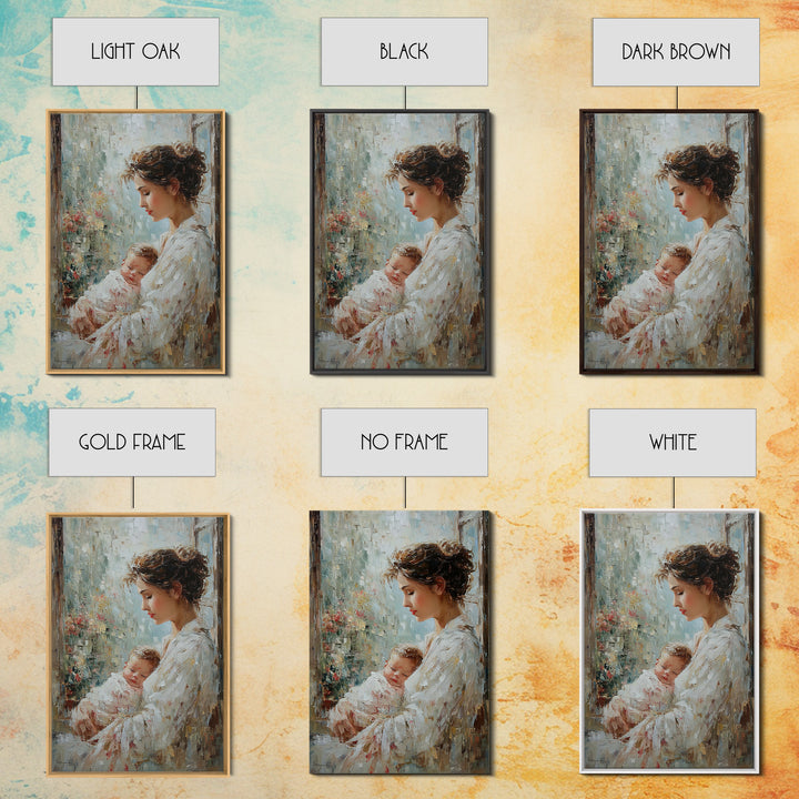 Mother Holding Sleeping Baby By Rainy Window Canvas Print, Feminine Wall Art, Nursery Decor, Gift For Mom, Bedroom Decor