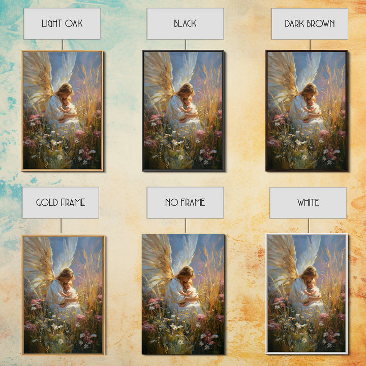 Glowing Angel Mother Nursing Baby In Wild Meadow Wall Art, Christian Canvas Print, Spiritual Nursery Decor, Gift For Her