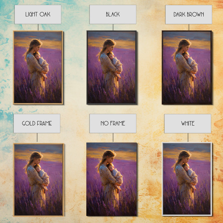 Mother And Sleeping Baby In Lavender Field Wall Art, Sunset Impressionist Oil Painting, Romantic Bedroom Decor, Gift For Mom